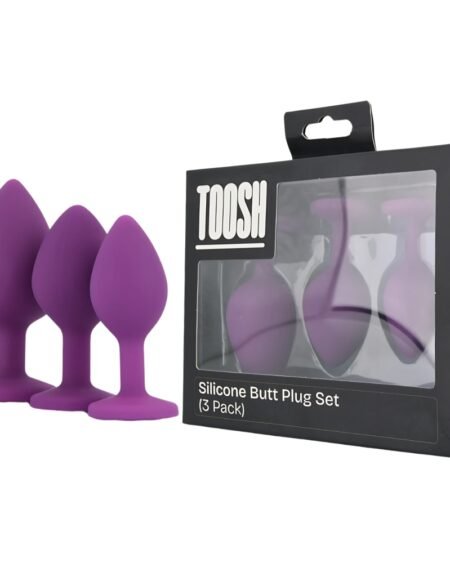 Toosh Silicone Butt Plug Purple Set of 3 Clear Stone